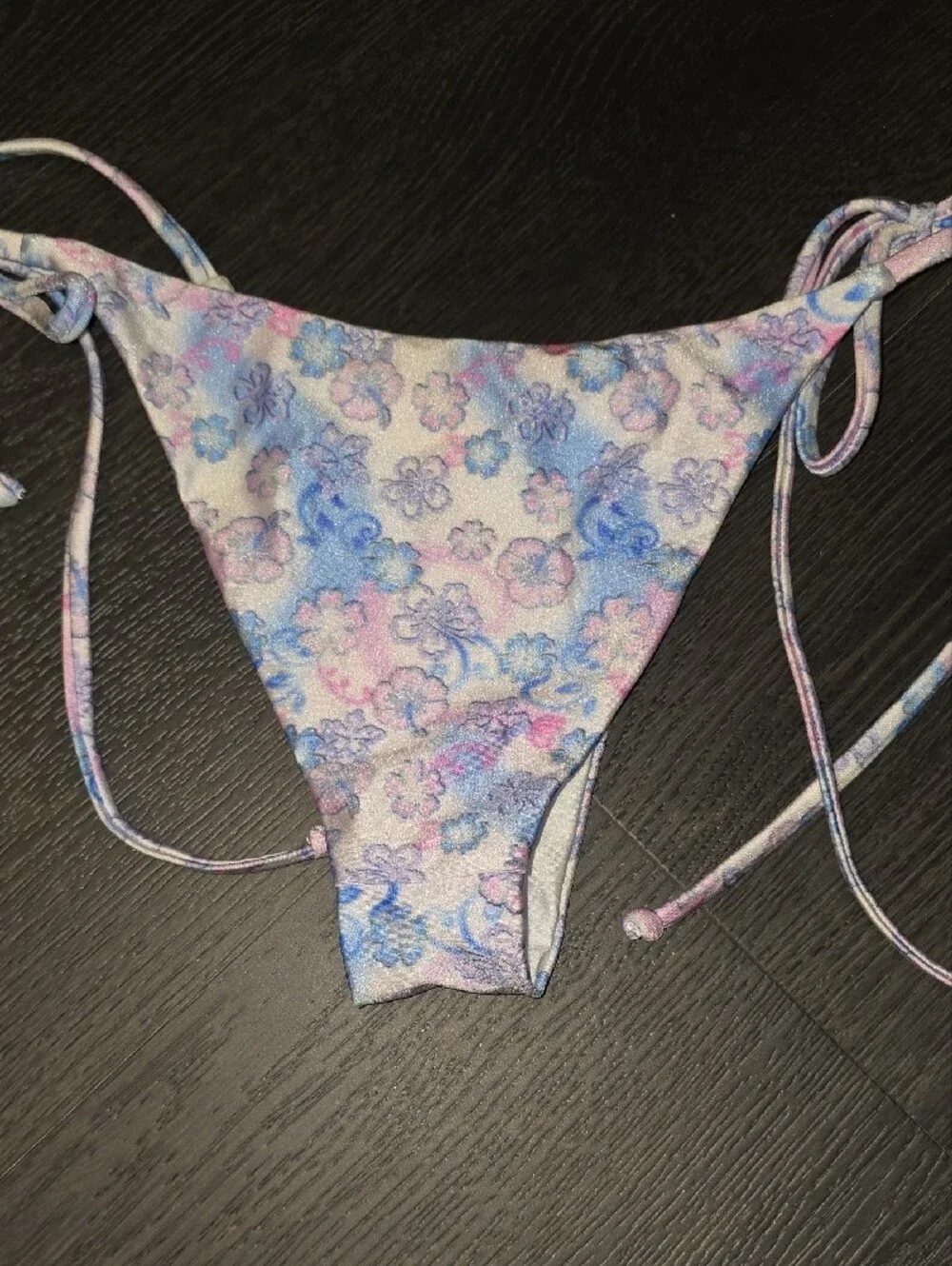 Frankie's Bikinis Pastel Floral Tie-Side Bikini Bottom in Pink & Blue